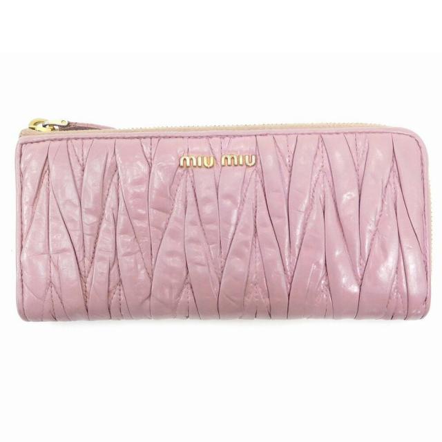 【X'masセール★30%OFF】ミュウミュウ MIUMIU 長財布マテラッセ ロゴ入り ラベンダー×ゴールド レディース 中古