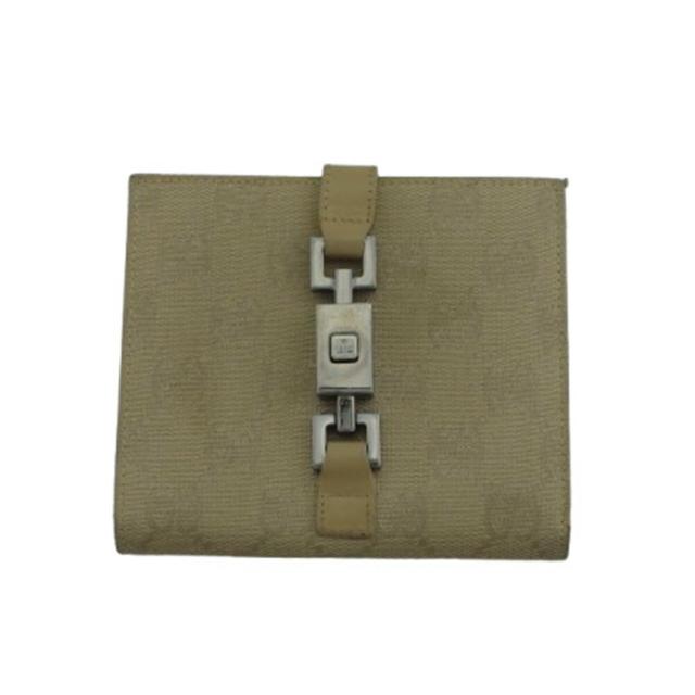 【BIGお買い物ラリー★30%OFFセール中】グッチ GUCCI 二つ折り財布ＧＧキャンバス ジャッキー金具 ベージュ×ブラックシルバー レディース 中古