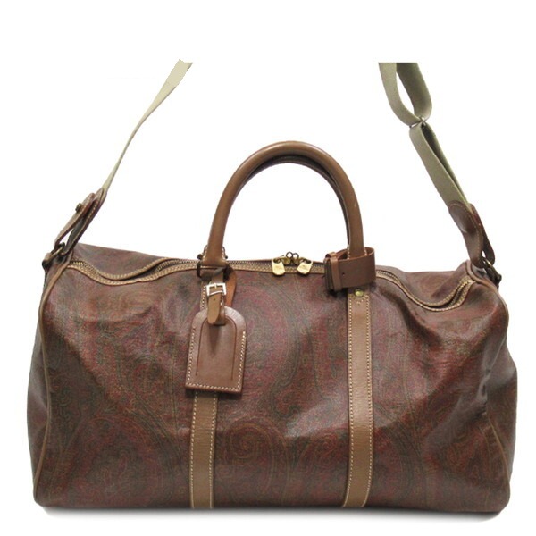 【BIGお買い物ラリー★30%OFFセール中】エトロ ETRO ボストンバッグペイズリー 2WAYショルダー ブラウン ベージュ レッド系 レディース 中古