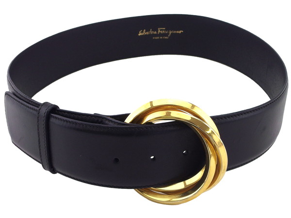 【X'masセール★30%OFF】サルヴァトーレフェラガモ Salvatore Ferragamo ベルト ブラック×ゴールド レディース 中古