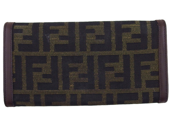 【ポイント超超祭★20％OFFセール中】フェンディ FENDI 長財布ズッカ ダークブラウン×ブラック×ベージュ レディース 中古