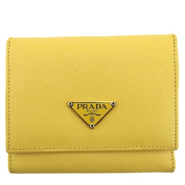 【X'masセール★30%OFF】プラダ PRADA 三つ折り財布 サフィアーノ ゴールド SOLEIL レディース 中古