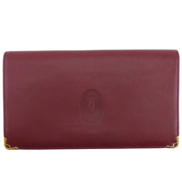 【X'masセール★30%OFF】カルティエ CARTIER 二つ折り財布 マストライン ボルドー×ゴールド レディース 中古