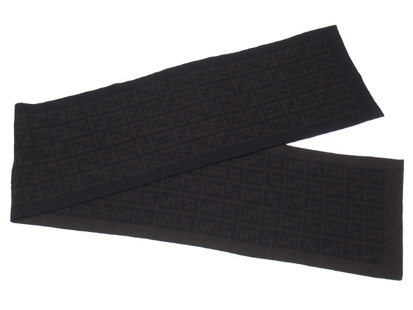 フェンディ FENDI マフラー ズッカ ブラック ブラウン レディース 中古