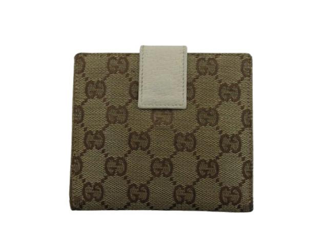 グッチ GUCCI 二つ折り財布 GG柄 ロゴプレート付き ベージュ系