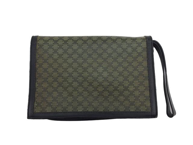 【30％OFF★土日ひと休み大売り出し】セリーヌ CELINE クラッチバッグマカダム 米国海軍×ベージュ×ゴールド レディース 中古