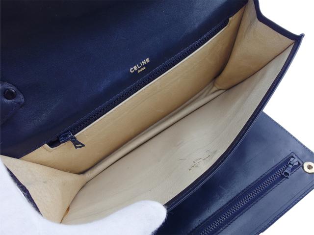 【30％OFF★土日ひと休み大売り出し】セリーヌ CELINE クラッチバッグマカダム 米国海軍×ベージュ×ゴールド レディース 中古