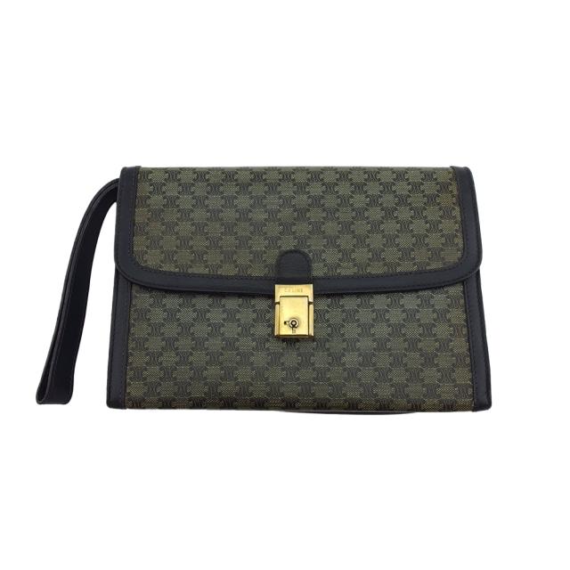 【30％OFF★土日ひと休み大売り出し】セリーヌ CELINE クラッチバッグマカダム 米国海軍×ベージュ×ゴールド レディース 中古