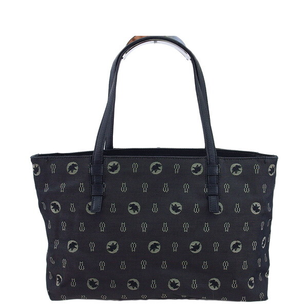 【BIGお買い物ラリー★30%OFFセール中】ハンティングワールド HUNTING WORLD トートバッグ総柄 HW＆エレファントマーク ネイビー グレー 灰色 レディース 中古