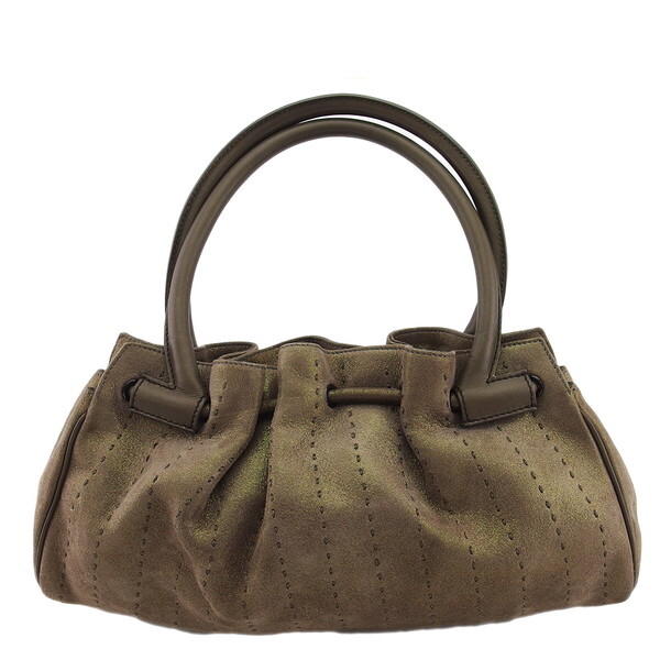 【X'masセール★30%OFF】サルヴァトーレフェラガモ Salvatore Ferragamo トートバッグステッチ ブラウン ゴールドラメ レディース 中古