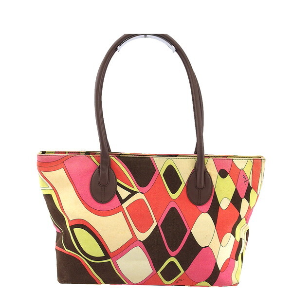 【BIGお買い物ラリー★30%OFFセール中】エミリオプッチ Emilio Pucci トートバッグプッチ（柄） マルチカラー ピンク ベージュ ブラウン系 レディース 中古