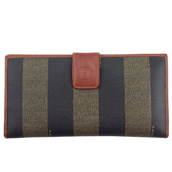 【BIGお買い物ラリー★30%OFFセール中】フェンディ FENDI 長財布ペカン ストライプ ベージュ ブラック ブラウン レディース 中古