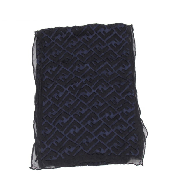 【X'masセール★30%OFF】フェンディ FENDI ストールFF柄 ブラック ネイビー レディース 中古