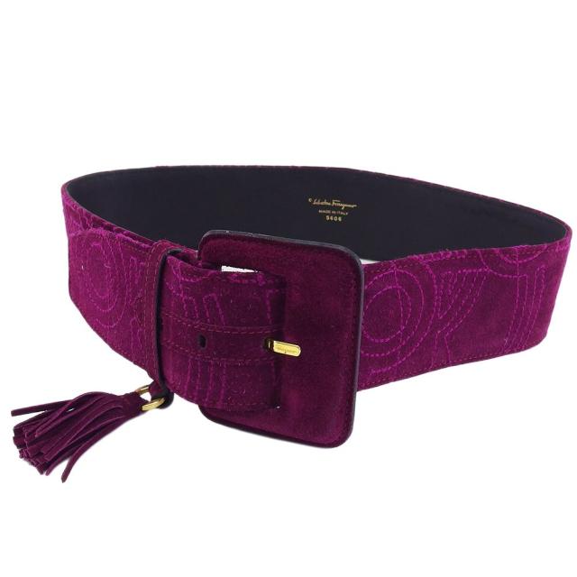 【BIGお買い物ラリー★30%OFFセール中】サルヴァトーレフェラガモ Salvatore Ferragamo ベルトタッセルチャーム ピン式バックル 太ベルト パープル レディース 中古