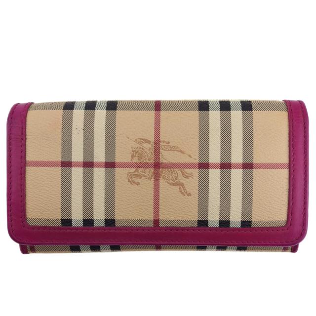 【BIGお買い物ラリー★30%OFFセール中】バーバリー BURBERRY 長財布チェック ベージュ ピンク ブラック系 レディース 中古