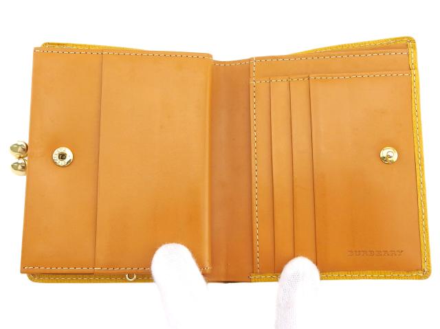 バーバリー BURBERRY 二つ折り財布ロゴプレート イエロー レディース 中古_4