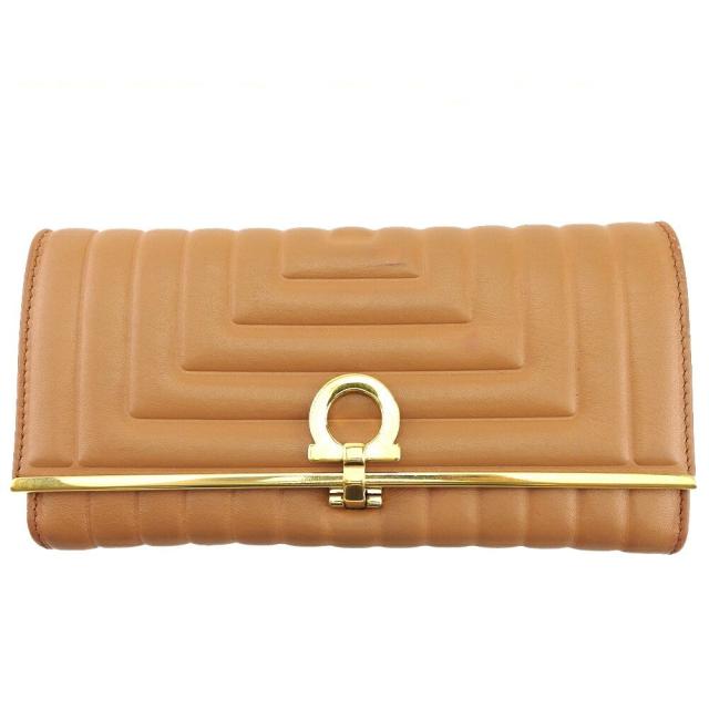 【BIGお買い物ラリー★30%OFFセール中】サルヴァトーレフェラガモ Salvatore Ferragamo 長財布ガンチーニ ライトキャメル レディース 中古