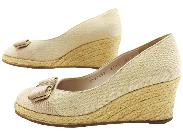 【ウィンターSALE★30%OFF】サルヴァトーレフェラガモ Salvatore Ferragamo パンプス ベージュ×シルバー レディース 中古