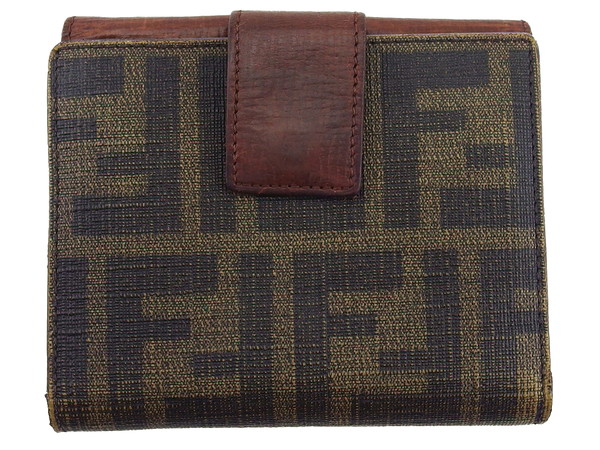 【GWタイムセール】フェンディ FENDI 三つ折り財布ズッカ ダークブラウン×ベージュ レディース 中古_1