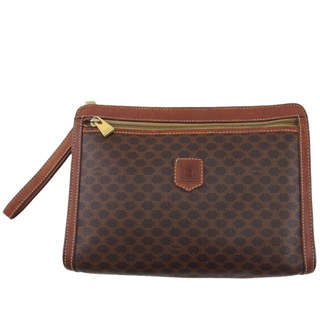 【BIGお買い物ラリー★30%OFFセール中】セリーヌ CELINE クラッチバッグマカダム ダークブラウン×ベージュ レディース 中古