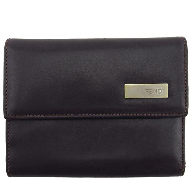 【BIGお買い物ラリー★30%OFFセール中】フェンディ FENDI 三つ折り財布 ダークブラウン×シルバー レディース 中古