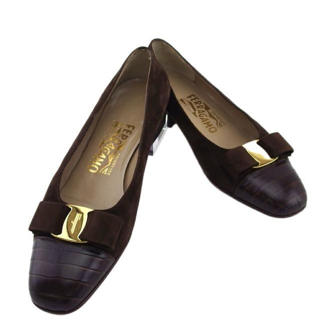 【BIGお買い物ラリー★30%OFFセール中】サルヴァトーレフェラガモ Salvatore Ferragamo パンプスヴァラリボン マロン レディース 中古