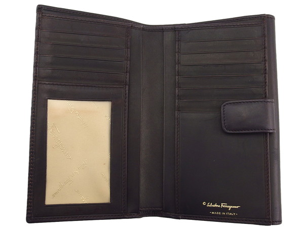 サルヴァトーレフェラガモ Salvatore Ferragamo 二つ折り財布ロゴ ブラウン レディース 中古_4