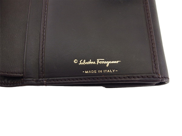 サルヴァトーレフェラガモ Salvatore Ferragamo 二つ折り財布ロゴ ブラウン レディース 中古_8