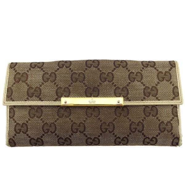 グッチ GUCCI 長財布GGキャンバス ロゴプレート ベージュ ブラウン