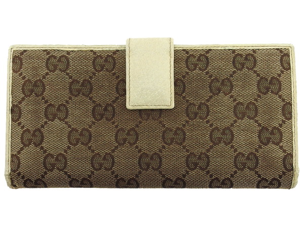 グッチ GUCCI 長財布GGキャンバス ロゴプレート ベージュ ブラウン