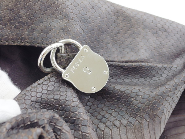 フルラ Furla トートバッグリザード調 カデナモチーフ付き ブラウン レディース 中古_8