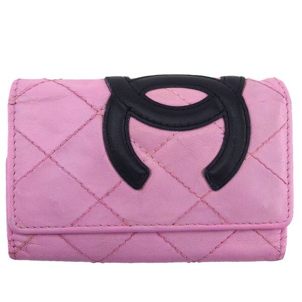 【BIGお買い物ラリー★30%OFFセール中】シャネル CHANEL キーケースカンボンライン ピンク×ブラック×シルバー レディース 中古