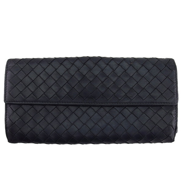 【X'masセール★30%OFF】ボッテガヴェネタ BOTTEGAVENETA 三つ折り財布イントレチャート NERO レディース 中古
