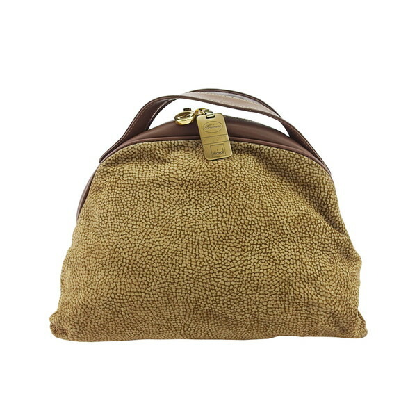 【X'masセール★30%OFF】ボルボネーゼ BORBONESE ハンドバッグうずら柄 ベージュ×ブラウン レディース 中古