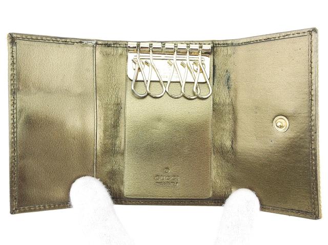 グッチ GUCCI キーケースシェリー ゴールド×ベージュ×カーキ