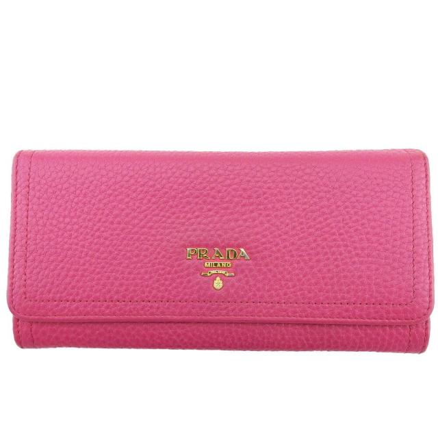 【X'masセール★30%OFF】プラダ PRADA 長財布ロゴ ピンク ゴールド レディース 中古