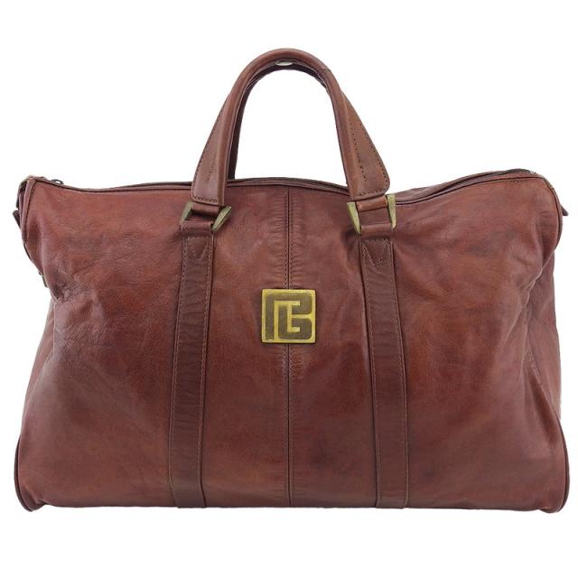 【BIGお買い物ラリー★30%OFFセール中】ピエール・バルマン PIERRE BALMAIN ボストンバッグ ブラウン×真鍮ゴールド レディース 中古