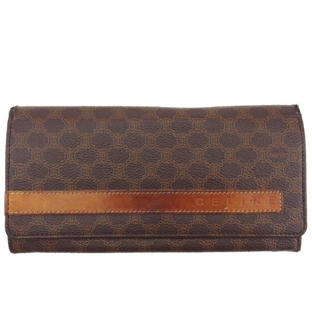 【BIGお買い物ラリー★30%OFFセール中】セリーヌ CELINE 二つ折り財布マカダム ブラウン×ベージュ メンズ 中古