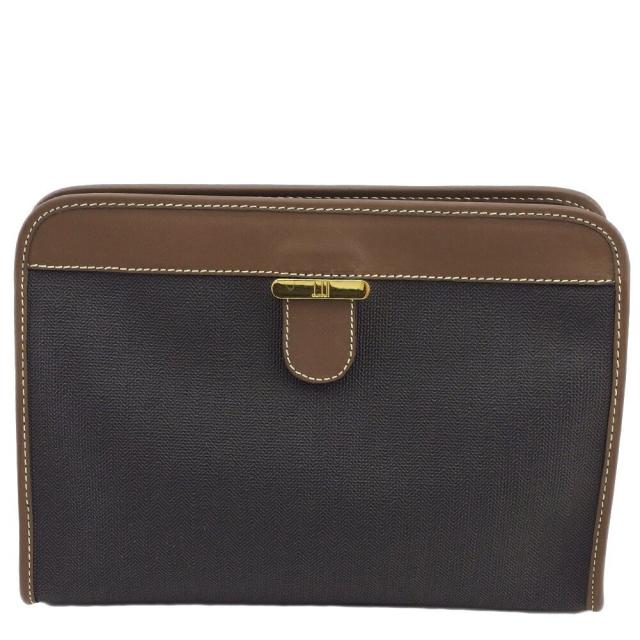 【X'masセール★30%OFF】ダンヒル Dunhill クラッチバッグ ダークブラウン×ブラウン×ゴールド レディース 中古