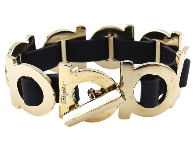 サルヴァトーレフェラガモ Salvatore Ferragamo バングルガンチーニ ゴールド ブラック レディース 中古_1