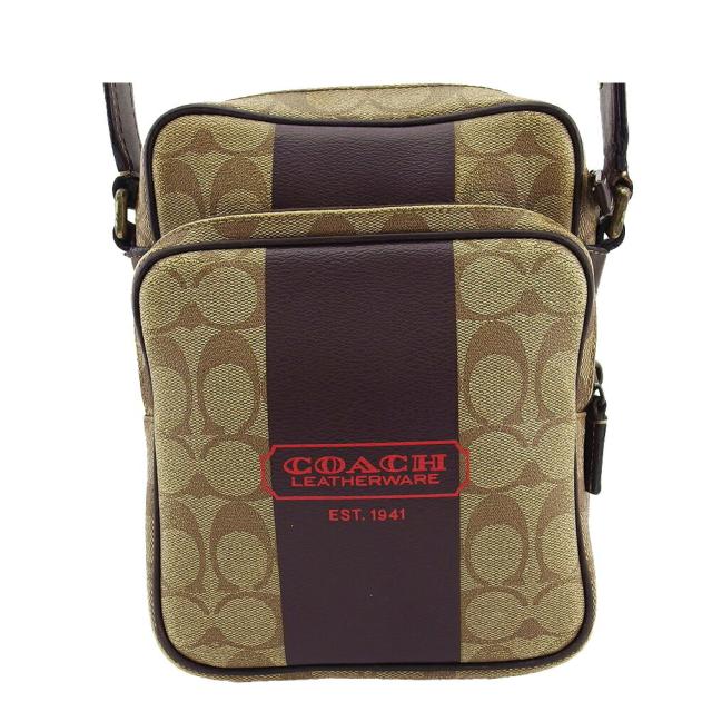 【X'masセール★30%OFF】コーチ COACH ショルダーバッグシグネチャー ヘリテージストライプ ベージュ ブラウン レッド レディース 中古