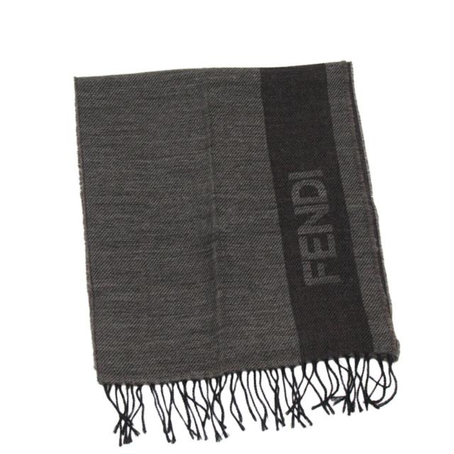 【BIGお買い物ラリー★30%OFFセール中】フェンディ FENDI マフラーロゴ グレー 灰色 ブラック レディース 中古