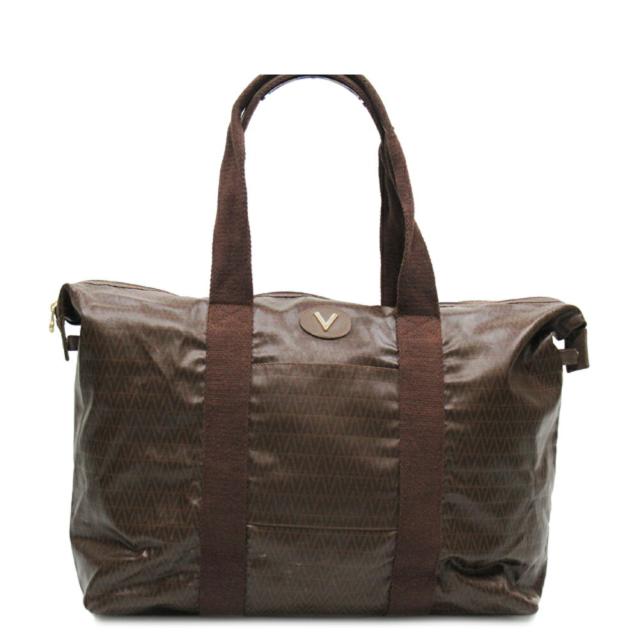 【X'masセール★30%OFF】マリオ・ヴァレンティノ MARIO VALENTINO ボストンバッグVマーク ブラウン ゴールド シルバー レディース 中古