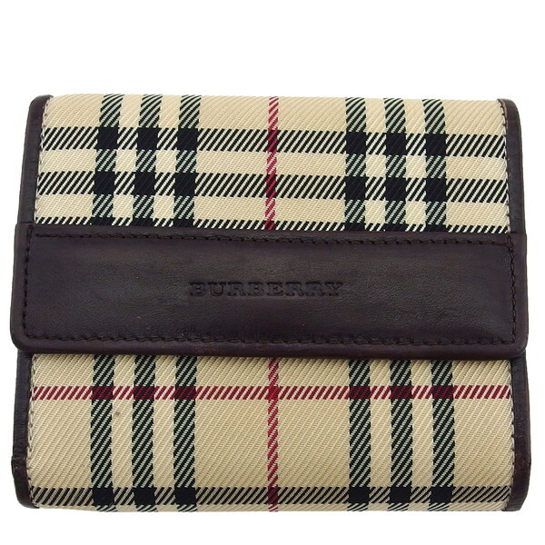 【BIGお買い物ラリー★30%OFFセール中】バーバリー BURBERRY 三つ折り財布ノバチェック ベージュ ブラウン ブラック系 レディース 中古