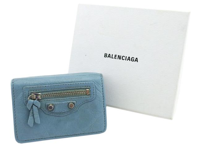 バレンシアガ BALENCIAGA 三つ折り財布 ライトブルー レディース 中古_9