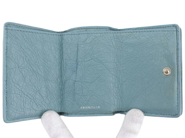 バレンシアガ BALENCIAGA 三つ折り財布 ライトブルー レディース 中古_4