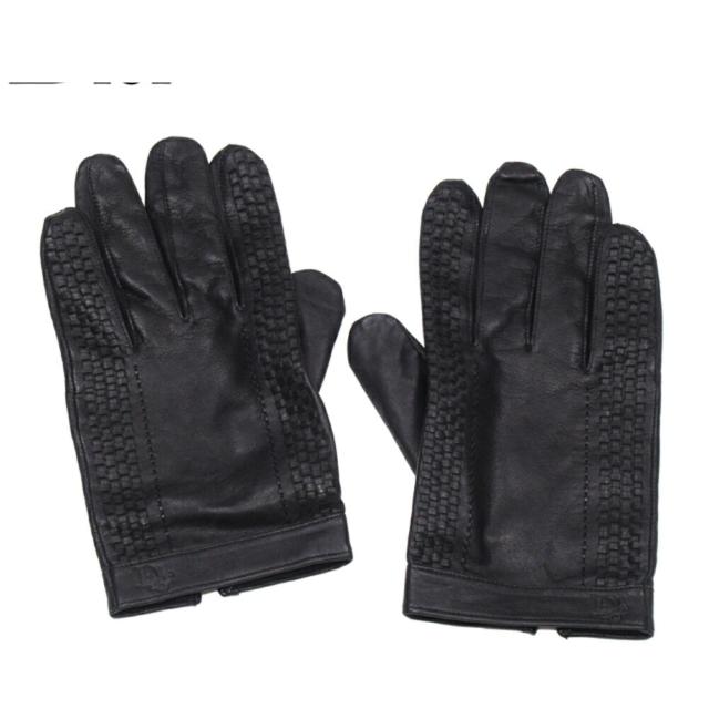 【BIGお買い物ラリー★30%OFFセール中】ディオール Dior 手袋ロゴ ♯25サイズ レザーステッチ ブラック レディース 中古