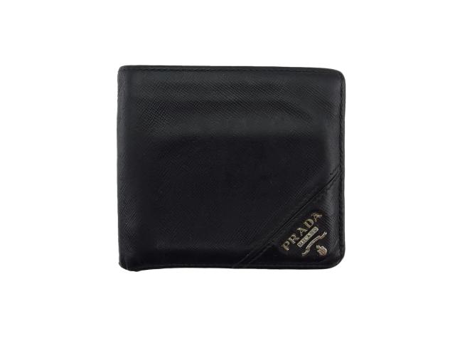 プラダ PRADA 二つ折り財布ロゴ ブラック レディース 中古_1