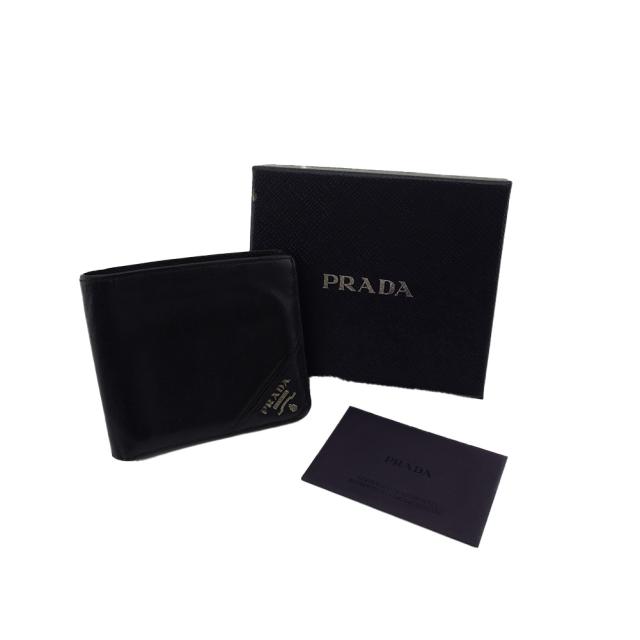 プラダ PRADA 二つ折り財布ロゴ ブラック レディース 中古_10