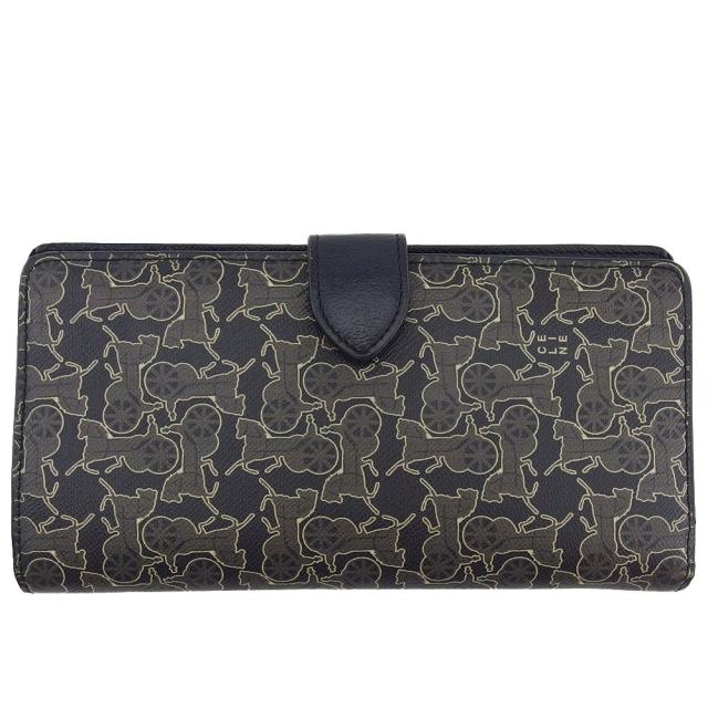 【X'masセール★30%OFF】セリーヌ CELINE 長財布馬車柄 サルキーライン グレー×ベージュ×ブラック レディース 中古
